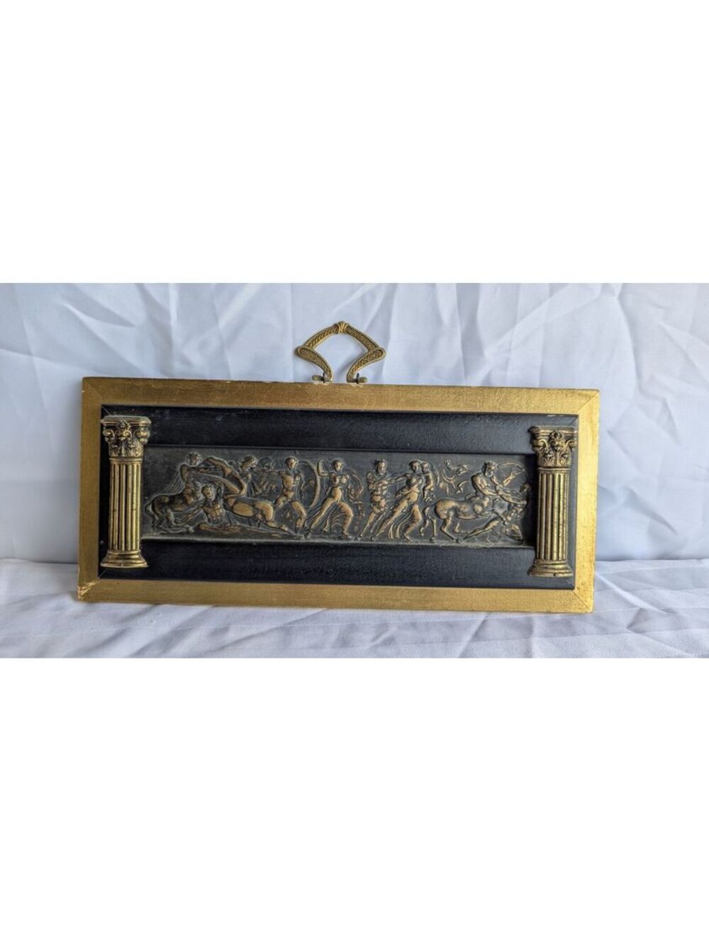 Authentic Artware Mid-20th Century Grecian Chariot Faux Bronze Art Stone Relief